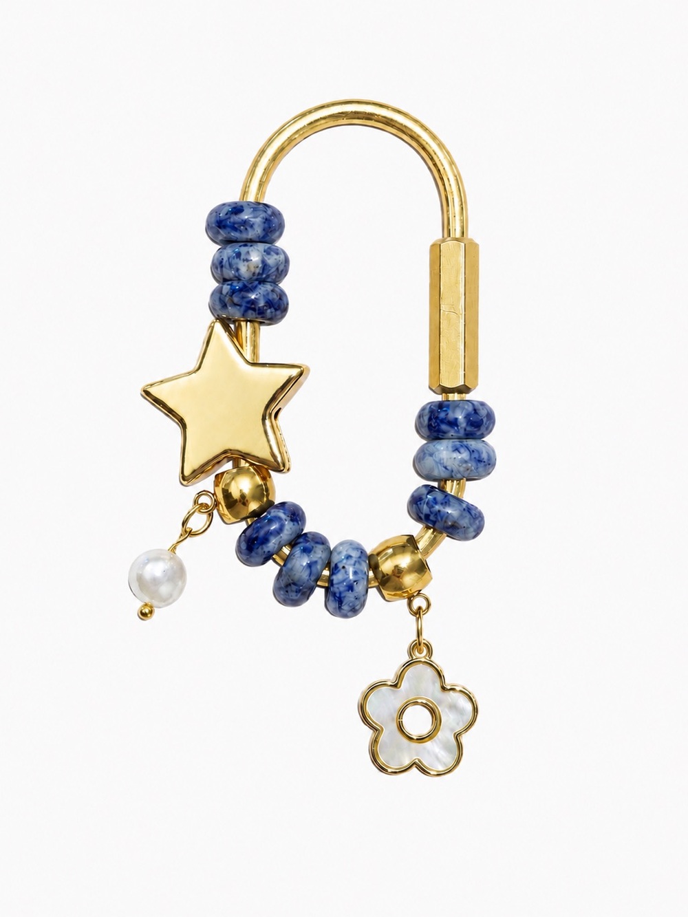 Sodalite Star Gold Tone Brass Carabiner Bag Charm Keychain